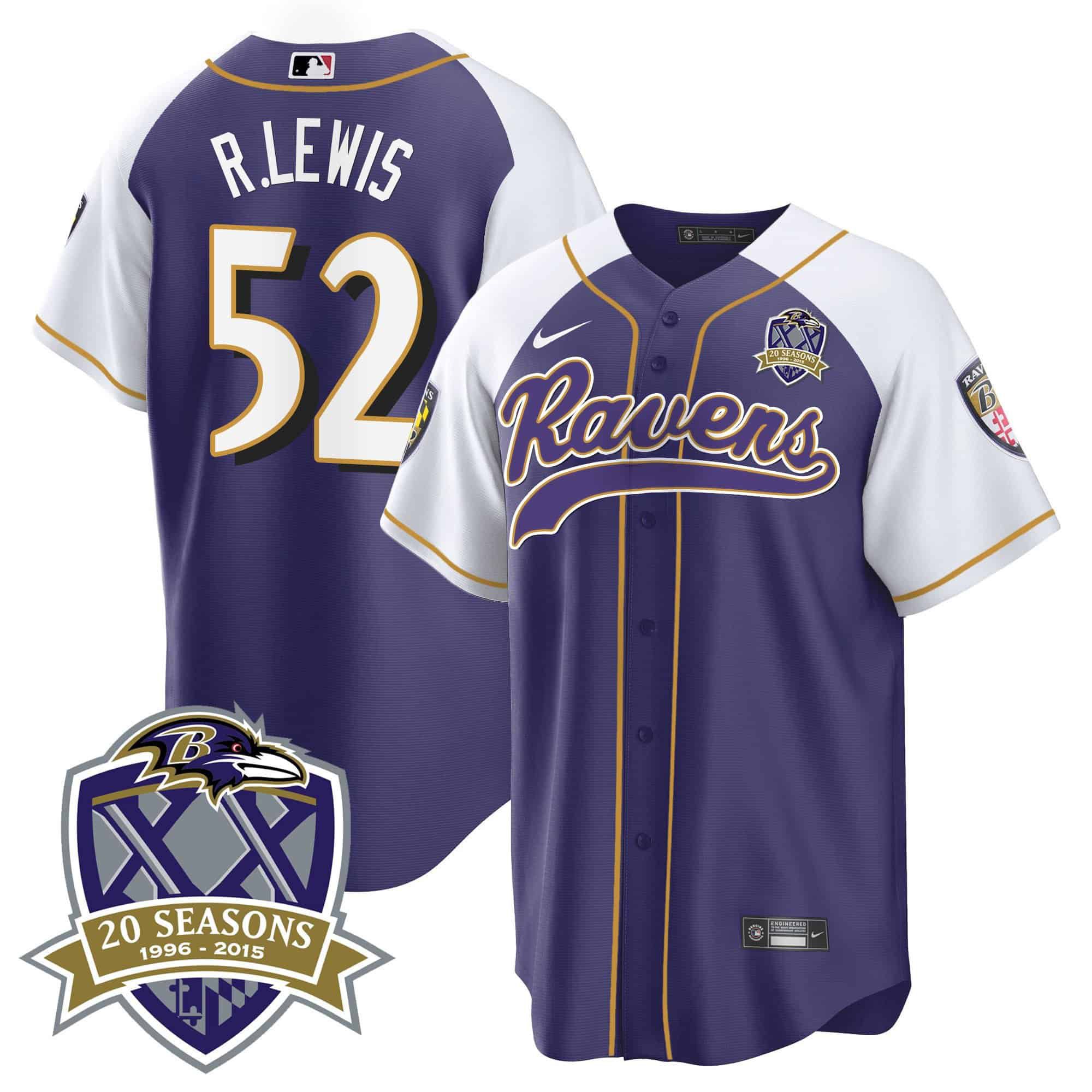 Men Baltimore Ravens #52 R.Lewis Purple 2024 Nike 20th Season Patch Baseball NFL Jersey